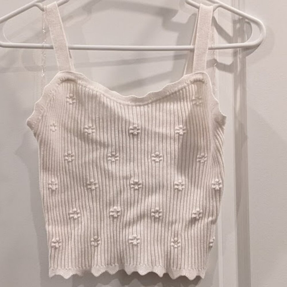 SO Ribbed Floral Tank Sweater (White, Size M)